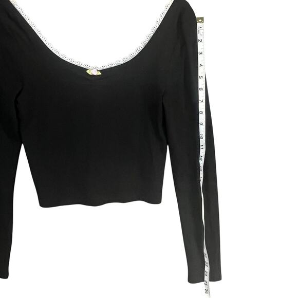 Pretty Garbage Top Womens M Black Ribbed Knit Scoop Neck Dainty Lace Feminine - Picture 11 of 15